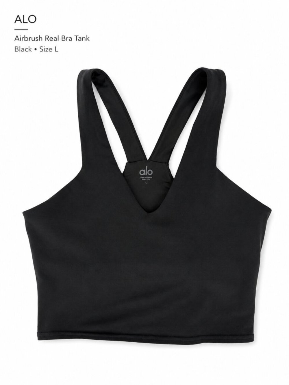Alo Yoga Airbrush Real Bra Tank V-Neck Racerback Black L